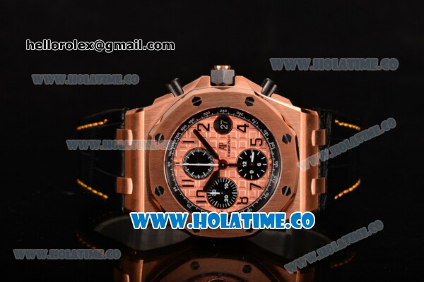 Audemars Piguet Royal Oak Offshore 2014 New Chrono Clone AP Calibre 3126 Automatic Rose Gold Case with Arabic Numeral Markers Rose Gold Dial and Black Leather Strap (J12) - Click Image to Close